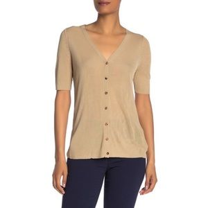 LAFAYETTE 148 NY Fitted Ribbed Cardigan Sahara Tan